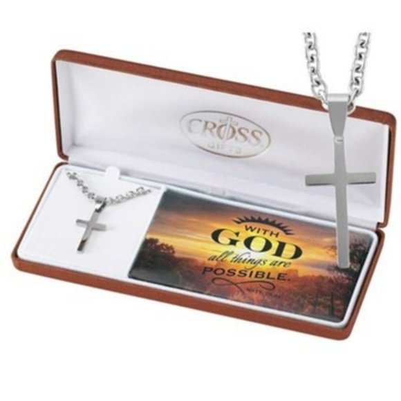 Mens Cross Necklace -Matthew 19:26-NWT